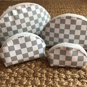 New: Set of 4 Checkerboard Pattern Make Up Cases. Zip Top. LV Damier Pattern.